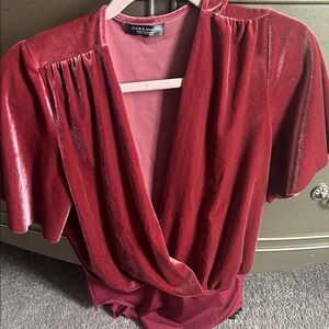 Zara Deep Red Velvet Bodysuit